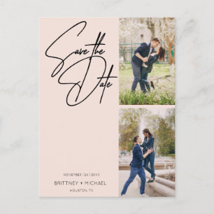 Minimal Handwritten Photo Collage Blush Pink Postcard