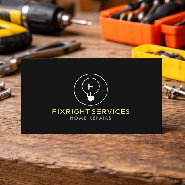 Minimal Handyman Services Logo Black Business Card (Creator Uploaded)