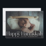 Minimal Happy Hanukkah Holiday Photo<br><div class="desc">Simple happy hanukkah in serif letters with year and family signature. Add your own message or extra photos to the back side.</div>