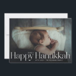 Minimal Happy Hanukkah Holiday Photo<br><div class="desc">Simple happy hanukkah in serif letters with year and family signature. Add your own message or extra photos to the back side.</div>