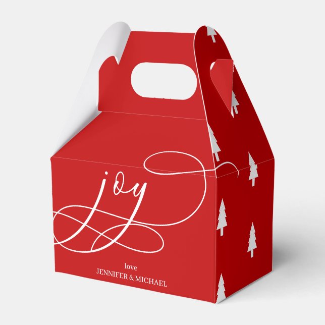 Minimal Happy Holidays Red White Joy Christmas Favor Box (Front Side)