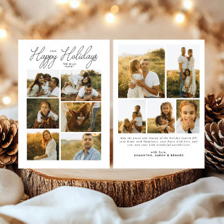 Minimal Happy Holidays Script Family 10 Photos Holiday Card