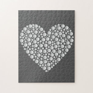 Minimal Heart Circles – White Gradient on Dark  Jigsaw Puzzle