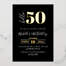 Minimal Hello 50 Script 50th Birthday Black Gold 