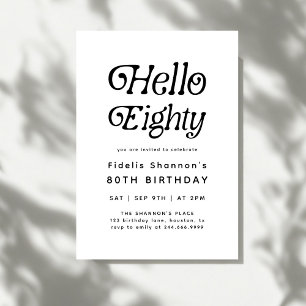 Minimal Hello Eighty Modern Retro 80th Birthday  Invitation