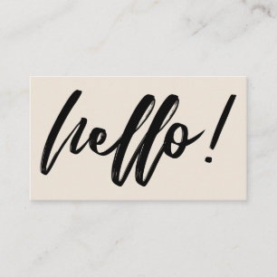 Minimal Hello in Handwriting Script Black on Cream Business Card