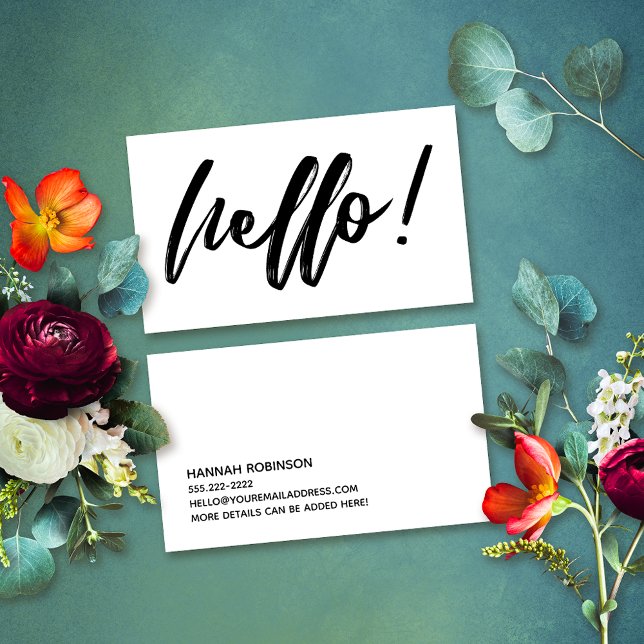 Minimal Hello in Handwriting Script Black on White Business Card (Creator Uploaded)
