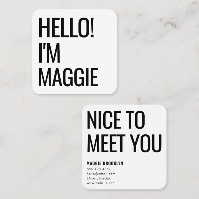 Minimal Hello | Modern Clean Simple Name Square Business Card (Front/Back)