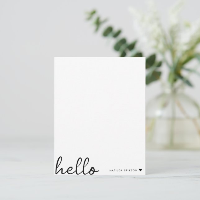 Minimal Hello | Modern Heart Clean Simple White Card (Standing Front)