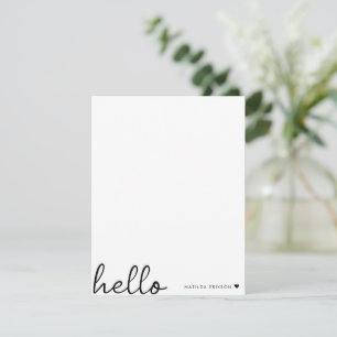 Minimal Hello   Modern Heart Clean Simple White Card