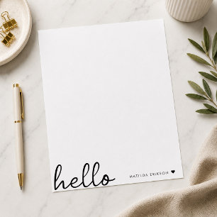 Minimal Hello   Modern Heart Clean Simple White Letterhead