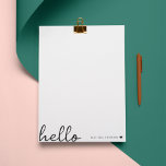 Minimal Hello | Modern Heart Clean Simple White Letterhead<br><div class="desc">A minimal letterhead design with a stylish handwritten script large typograhy quote "hello" paired with your own name and a simple black heart. Designed in a modern mininalist style in clean simple black and white. The perfect personalized gift or accessory for any time of year!</div>
