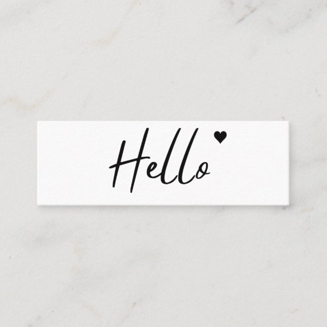 Minimal Hello Modern Heart Clean Simple White Mini Business Card (Front)