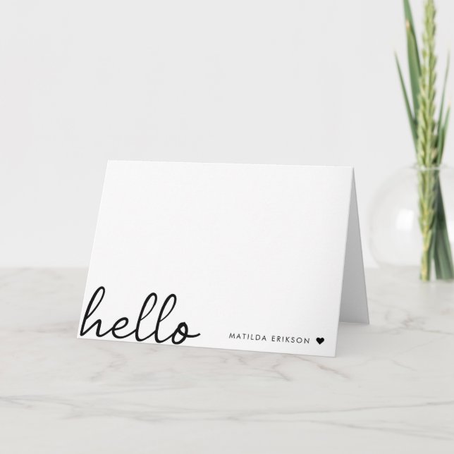 Minimal Hello | Modern Heart Clean Simple White Note Card (Front)