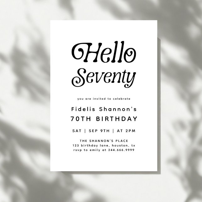 Minimal Hello Seventy Modern Retro 70th Birthday  Invitation (Creator Uploaded)