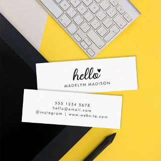 Minimal Hello Simple Modern Heart Clean White Mini Business Card