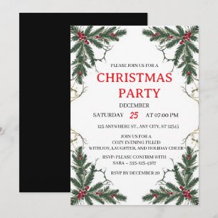 Minimal Holiday Greenery Party Invitation