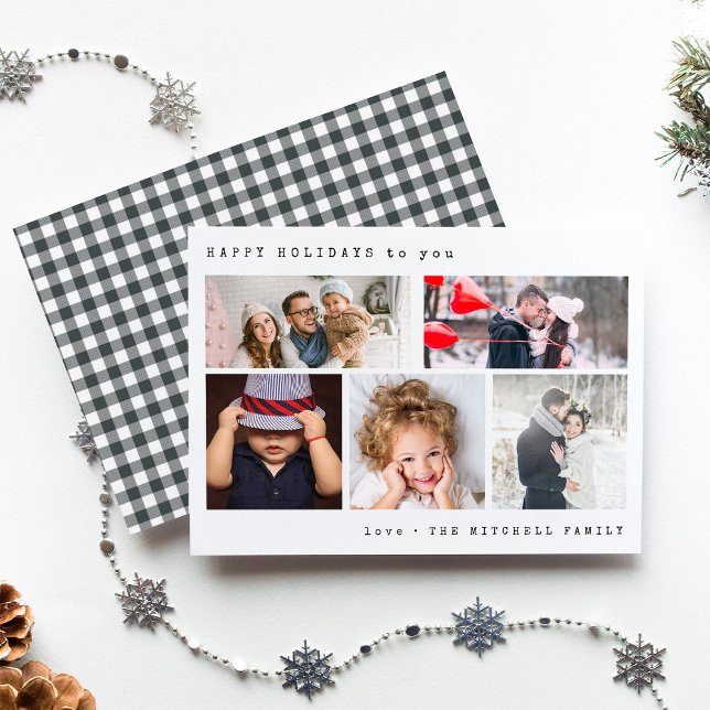 Minimal Holiday Photo Collage | Black Gingham Card (Creator Uploaded)