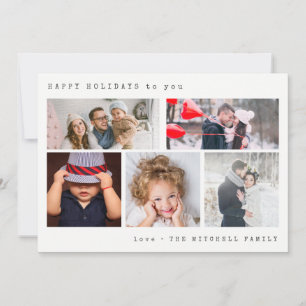 Minimal Holiday Photo Collage   Silver Stripes Card