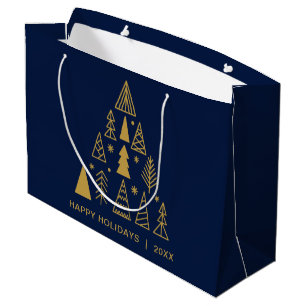 Minimal Holidays Navy Blue Gold Christmas Tree Large Gift Bag