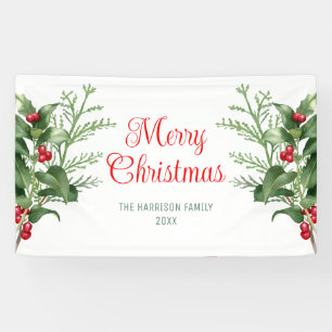 Minimal Holly Berries Branch Merry Christmas  Banner