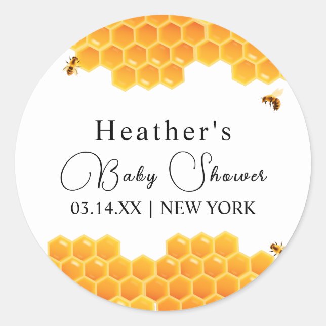 Minimal Honey Bumblebee Boy Baby Shower  Classic Round Sticker (Front)