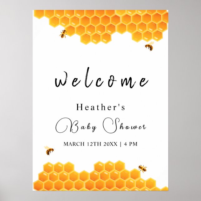 Minimal Honey Bumblebee Boy Baby Shower Welcome  Poster (Front)