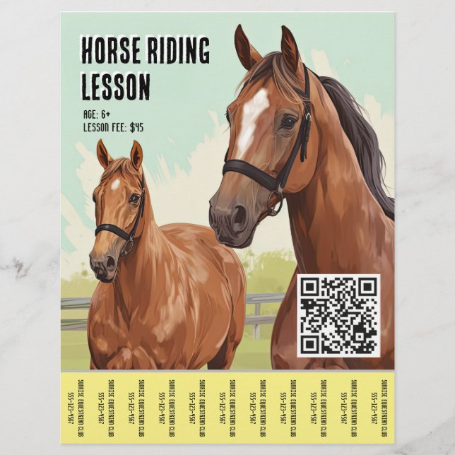 Minimal Horse Riding Lesson With QR Code Flyer (Front)
