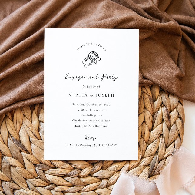 Minimal Horseshoe Black and White Engagement Party Invitation (Creator Uploaded)