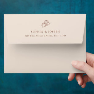 Minimal Horseshoe Neutral Beige and Brown Wedding Envelope