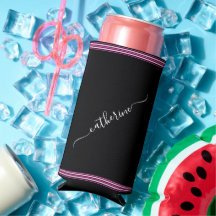 Minimal Hot Pink Black White Cursive Script Name