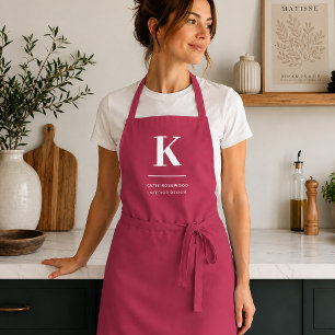Minimal Hot Pink Modern Typographic Monogram Apron