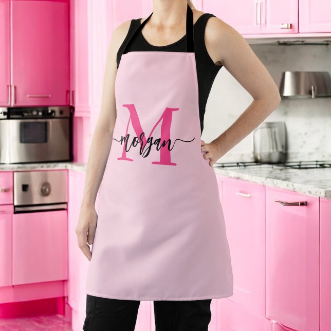 Minimal Hot Pink Modern Typographic Monogram Apron (Creator Uploaded)
