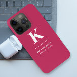 Minimal Hot Pink Modern Typographic Monogram iPhone 15 Pro Case<br><div class="desc">A minimalist vertical design in an elegant style with a hot pink feature colour and large typographic initial monogram. The text can easily be customized for a design as unique as you are!</div>