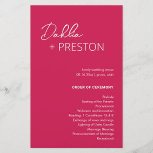 Minimal Hot Pink Modern Wedding Program