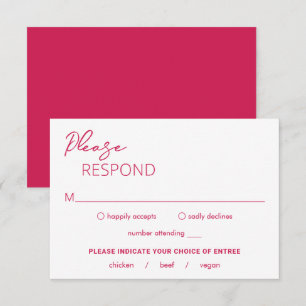 Minimal Hot Pink Modern Wedding RSVP Card