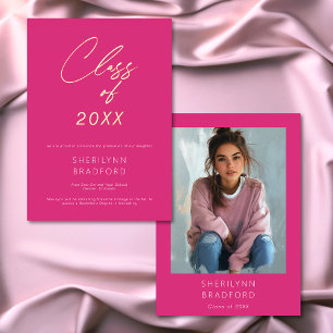 Minimal Hot Pink & White Graduation Announcement