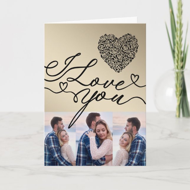 Minimal I Love You  Rose Heart Photo Card (Front)