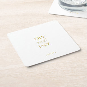 Minimal Imitation Gold White Wedding Paper Coaster