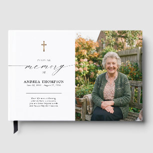 Minimal In Loving Memory Photo Catholic Funeral  Guest Book