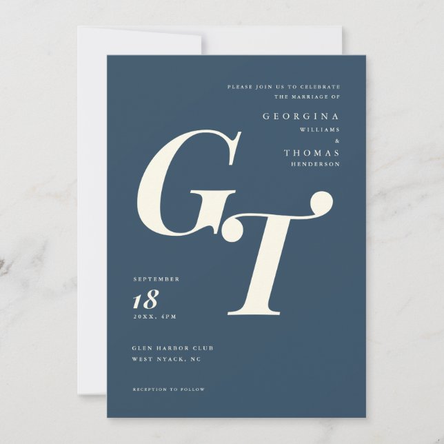 Minimal Initials | Modern Elegant Navy Wedding (Front)