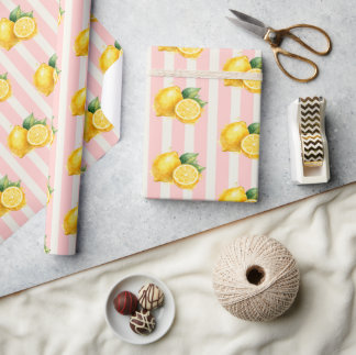 Minimal Italian Peachy Stripe Lemons Favor Gift Wrapping Paper