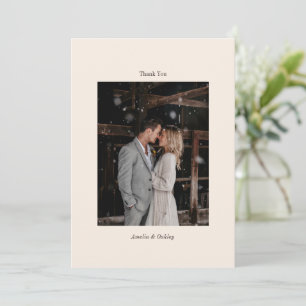 Minimal Ivory Brown Elegant Wedding Custom Photo Thank You Card