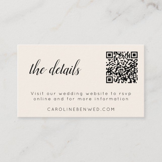 Minimal Ivory Cream Wedding Website RSVP QR Code Enclosure Card (Front)