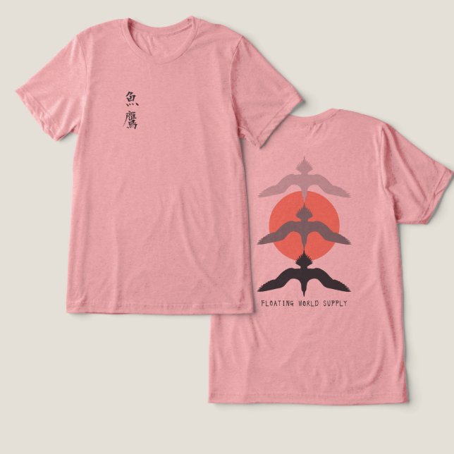 Minimal Japanese Fish Hawk Ukiyo-e Style Mauve Tri-Blend Shirt (Design Front & Back)