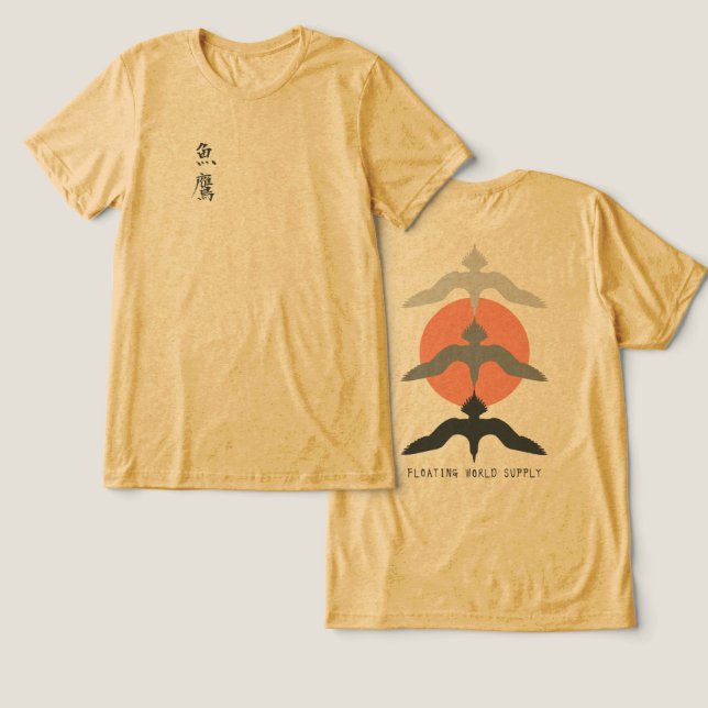 Minimal Japanese Fish Hawk Ukiyo-e Style Mustard Tri-Blend Shirt (Design Front & Back)