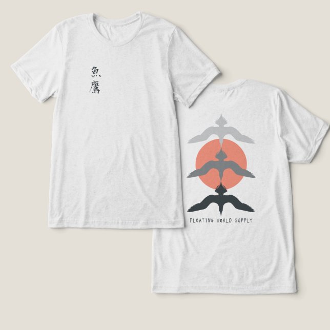 Minimal Japanese Fish Hawk Ukiyo-e Style Offwhite Tri-Blend Shirt (Design Front & Back)