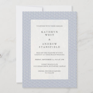 Minimal Japanese Seigaiha Waves Pattern Wedding Invitation