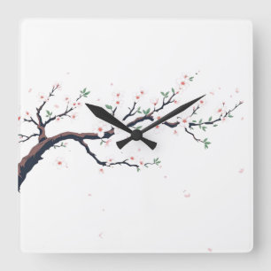 Minimal Japanese Tree Branch Square Wall Clock