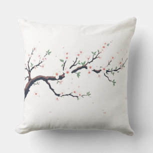Minimal Japanese Tree Branch Throw Pillow